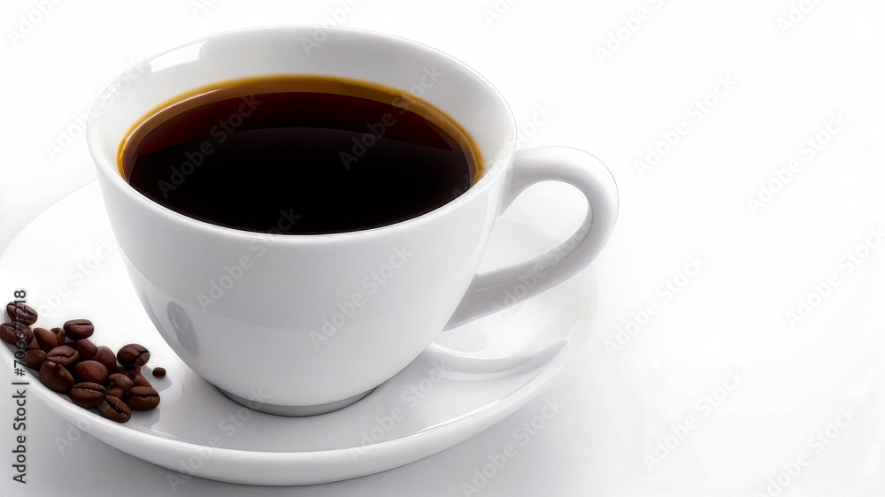 Cup of coffee isolated on white background, with copy space. Hot coffee drink with coffee beans Cup of coffee isolated on white background, with copy space. Hot coffee drink with coffee beans