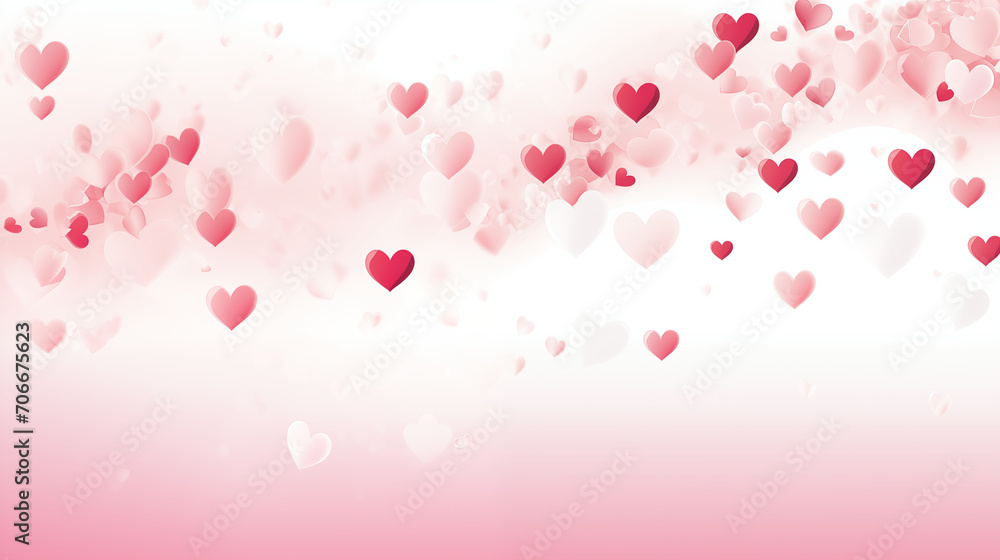 Love valentine's background with pink falling hearts over white.