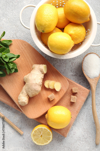 Wooden boards with lemons, ...