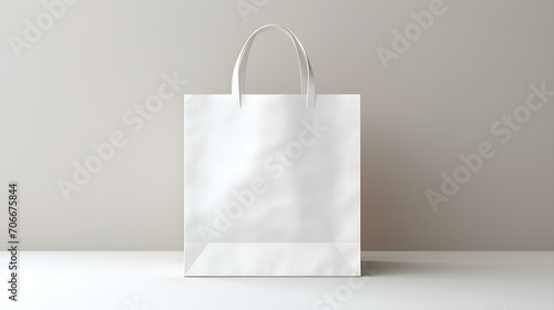White Shopping Bag on a light Background with Copy Space. Template for Sales and Auctions