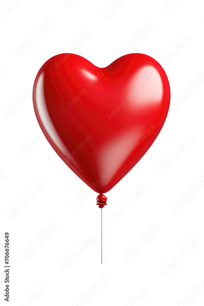 Red metallic heart-shaped balloon isolated on transparent background. Generative ai Red metallic heart-shaped balloon isolated on transparent background. Generative ai