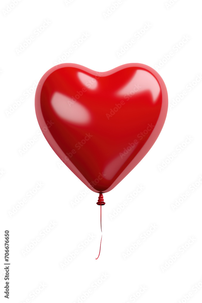 Red metallic heart-shaped balloon isolated on transparent background. Generative ai