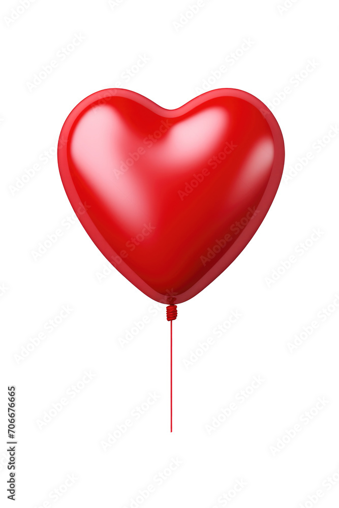 Red metallic heart-shaped balloon isolated on transparent background. Generative ai