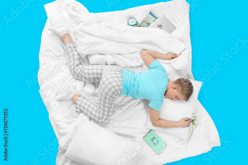 Young woman with pillow and...