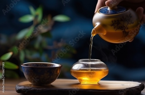a pot is pouring a cup of tea