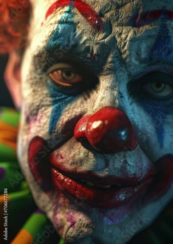 a clown with colorful make up and eyes
