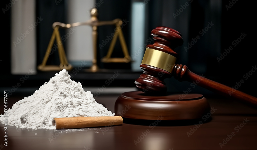 Cocaine And Judge Hammer In Courtroom Judge Gavel In Court Legal Justice Sentence To Criminal Cocaine And Judge Hammer In Courtroom Judge Gavel In Court Legal Justice Sentence To Criminal