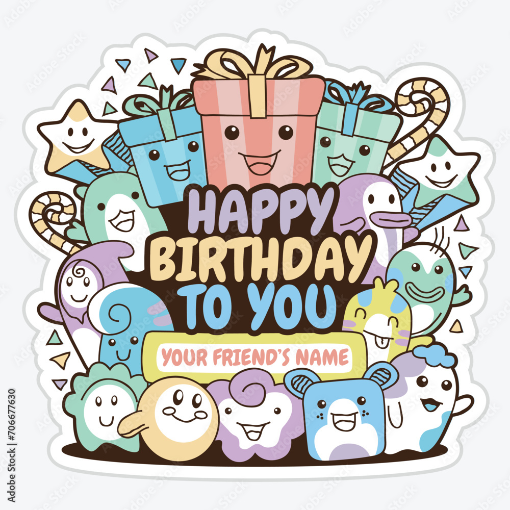 Doodle Happy Birthday to You Vector Design with Custom Name Doodle Happy Birthday to You Vector Design with Custom Name