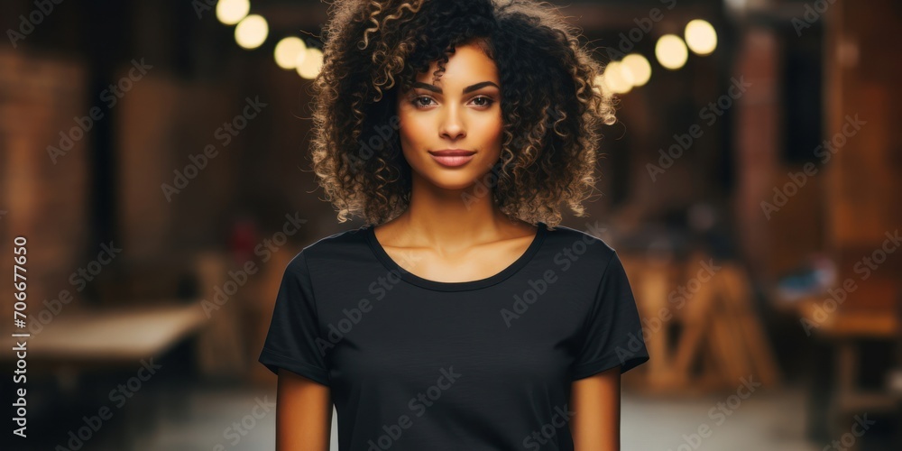 Woman With Curly Hair Standing in a Room Generative AI Woman With Curly Hair Standing in a Room Generative AI