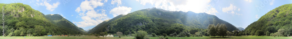Panoramic view of Canneto picnicking ground in summer. Panoramic view of Canneto picnicking ground in summer.
