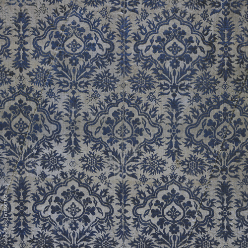 Antique Blue Velvet Texture Pattern Fabric