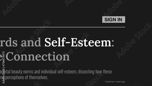 Term 'Self-esteem' highlighted on FAKE headlines news publications. Titles on black background. Can be used for editorial AND non editorial content as everything is 100% fake photo