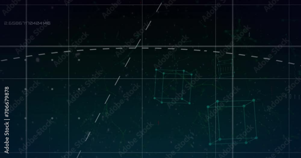 Animation of data processing over grid on dark background Animation of data processing over grid on dark background
