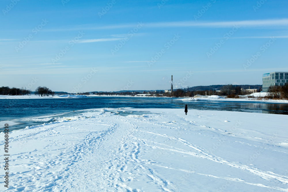 Neman And Neris Rivers Confluence In Kaunas City During The Winter