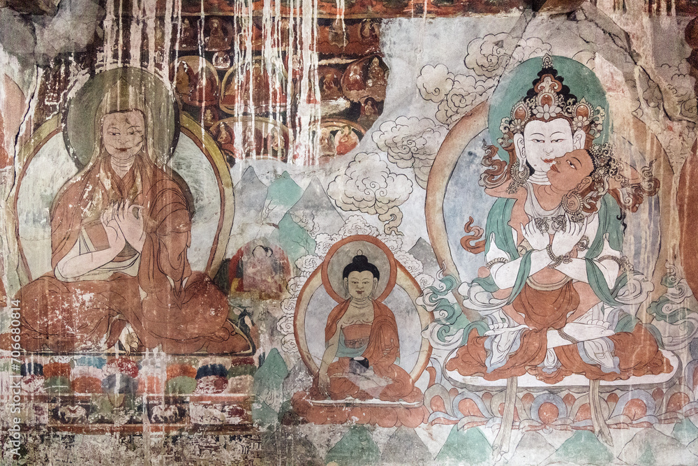 Buddha, frescoes of Hundar Monastery, Thangkas, Buddhist Art, Tibetan Buddhism
