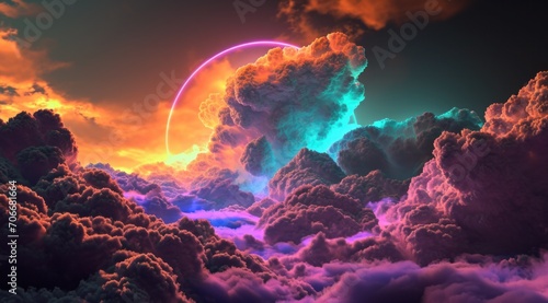 an image of rainbow colored clouds above a dark sky