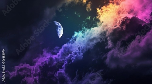 a rainbow cloud is being lit up by the light of moon color cloud