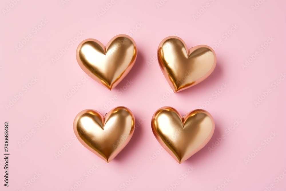 an image of four golden hearts on a pink background an image of four golden hearts on a pink background