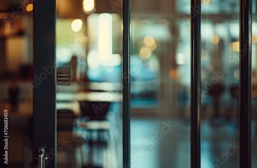 blurred glass door in interior kitchen dining room