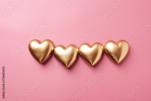 an image of four golden hearts on a pink background