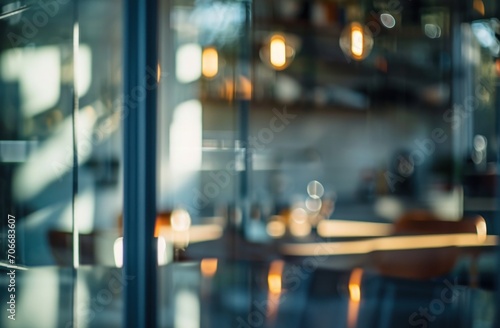 blurred glass door in interior kitchen dining room