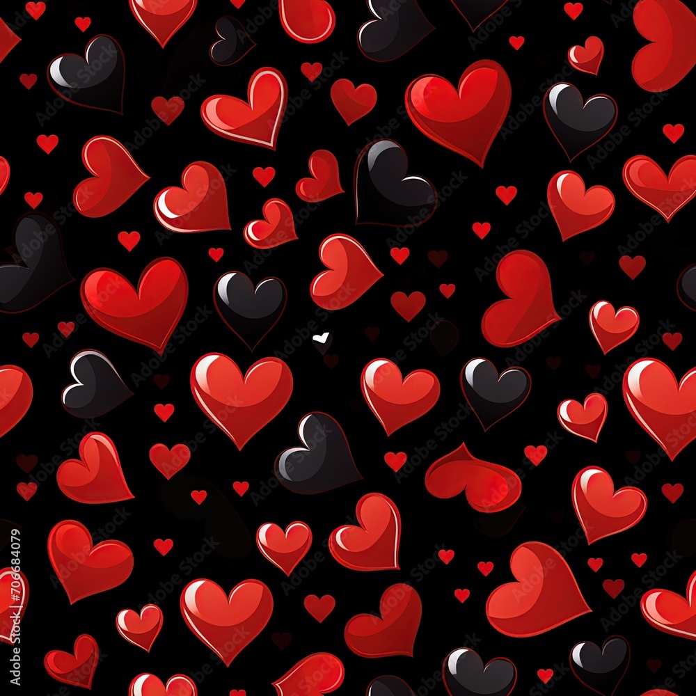 A seamless pattern with different small hearts