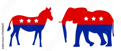 Democrat donkey and republican elephant usa debate and election symbol vector photo