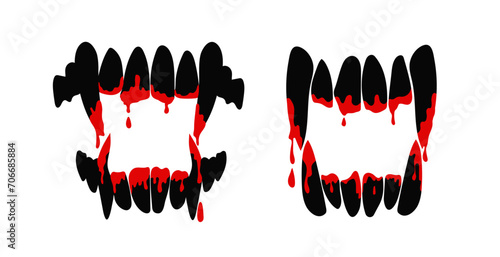 Blood bite Vampire teeth silhouette vector. Dracula fangs mouse costume. Monster tooth bite scary mask