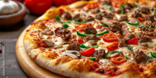 pizza with mushrooms, meat and vegetables Generative AI