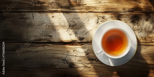 hot tea in a cup on a wooden table Generative AI