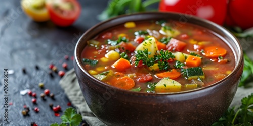 delicious vegetable soup Generative AI photo