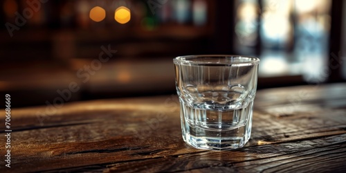 vodka in a transparent glass on a wooden table Generative AI