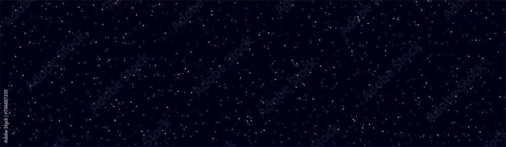 Night dark starry sky. Mystery light of distant galaxies against blackness of space endless cosmic nebulae astronomical space of glowing vector constellations. - obrazy, fototapety, plakaty 