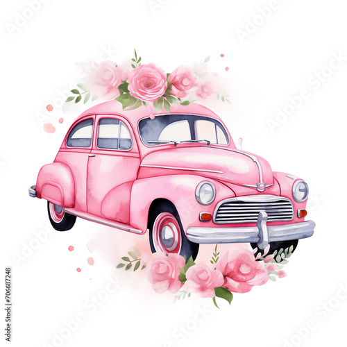 Valentine's Day Decor, wedding car with pink flowers