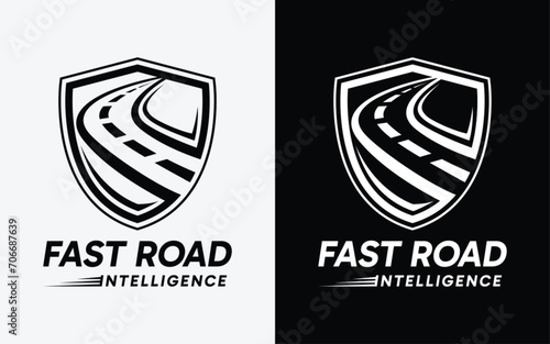Logo Combination between shield and road. Usable for Automotive, Business, Security, Technology Logo Design.