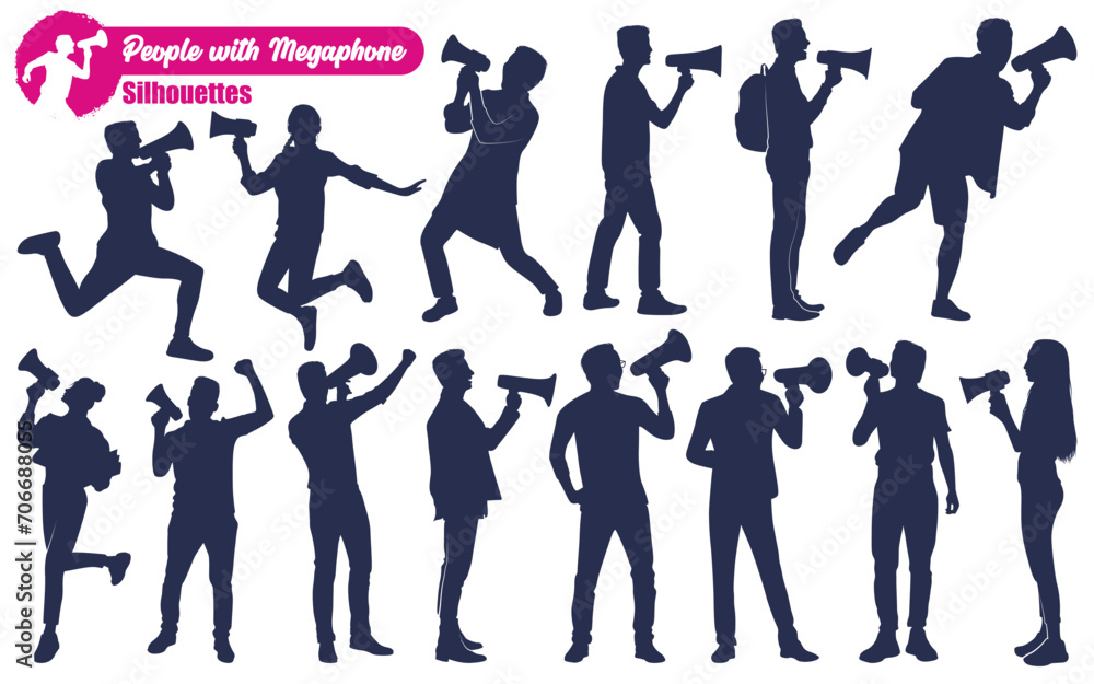 Obraz premium Promotion with Megaphone Silhouettes Vector