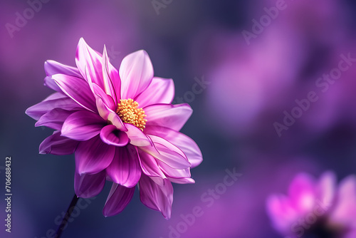 a pink flower in blurry purple background