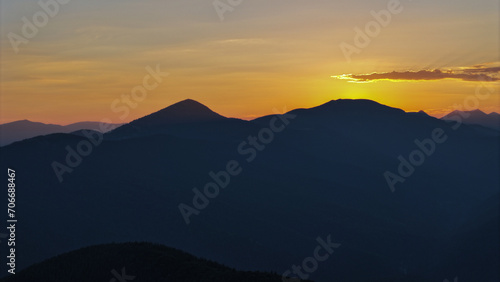Sunset in the Gorgan Mountains. Hamyak Mountain. Carpathian Mountains. Ukraine