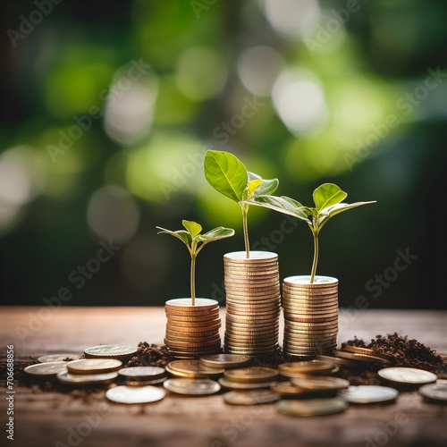 Seedlings growing on a stack of Coins with Concept of business growth, profit and development for success 