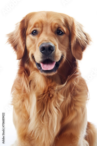 a playful golden retriever in plain isolated background