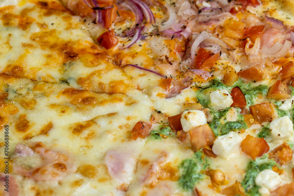 pizza using a large number of different ingredients close-up pizza using a large number of different ingredients close-up