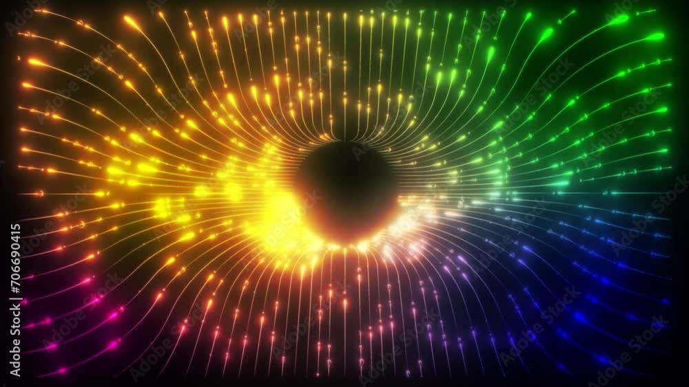 magical neon energy flow on black background. Hole in middle of the screen frame and lasers flying around. abstract backdrop animation magical neon energy flow on black background. Hole in middle of the screen frame and lasers flying around. abstract backdrop animation