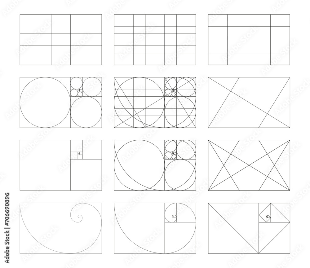 Golden ratio frames set Method golden section template Fibonacci Golden ratio frames set Method golden section template Fibonacci