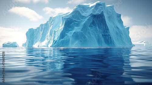 A large iceberg floating in the middle of a body of water.