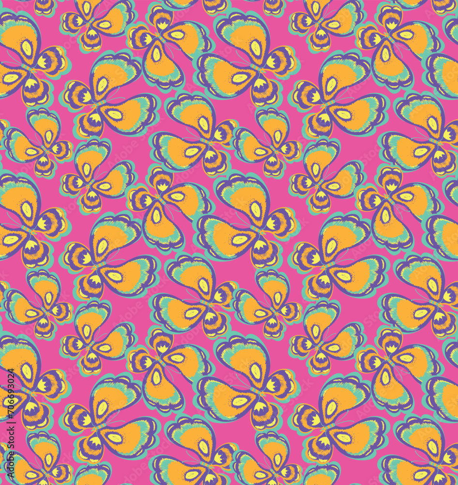 Retro groovy butterflies seamless pattern on pink background. Butterfly ornament For girl textile, fashion fabric and stationary, wrapping paper. Retro groovy butterflies seamless pattern on pink background. Butterfly ornament For girl textile, fashion fabric and stationary, wrapping paper.