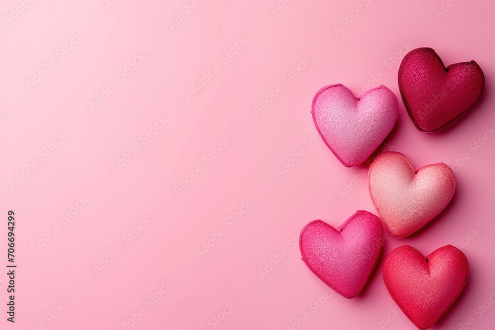 Pink hearts cascade on soft background