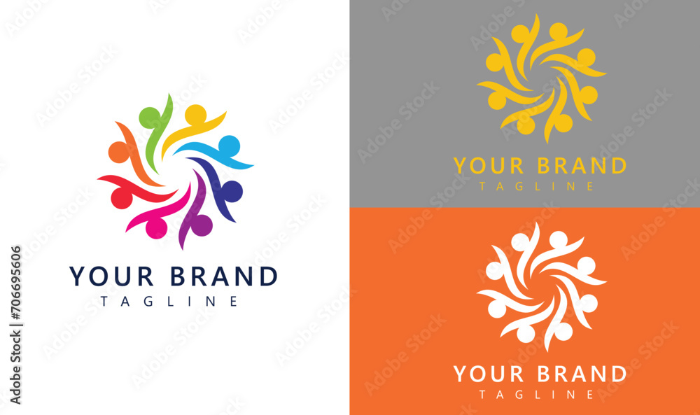 Social network Community logo vector design, solidarity logo round vector art, Team working creative logo, kids play spiral multicolor vector logo