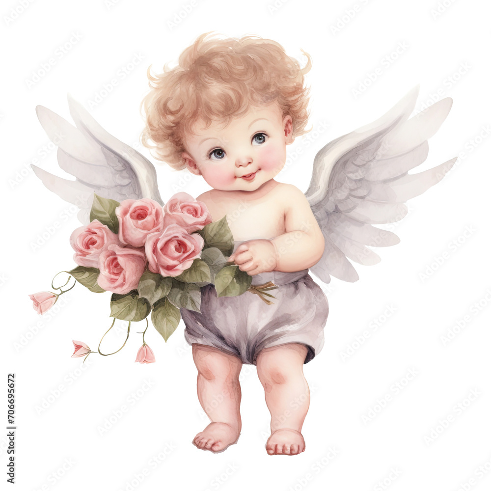 Fototapeta premium Watercolor Cute Cupid Clipart PNG, cute angle PNG, Valentine Cupid with Bow, Romantic Cupid Digital download, Love cupid, Cute Cherubs Cupids, angel illustrations, Cherubs art wedding, cupid wedding