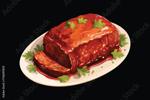 Beef meatloaf, menu, vector illustration isolated on black background