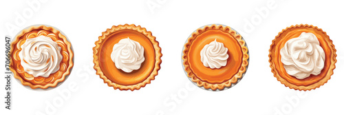 Pumpkin pies set, menu, top view, isolated on white background